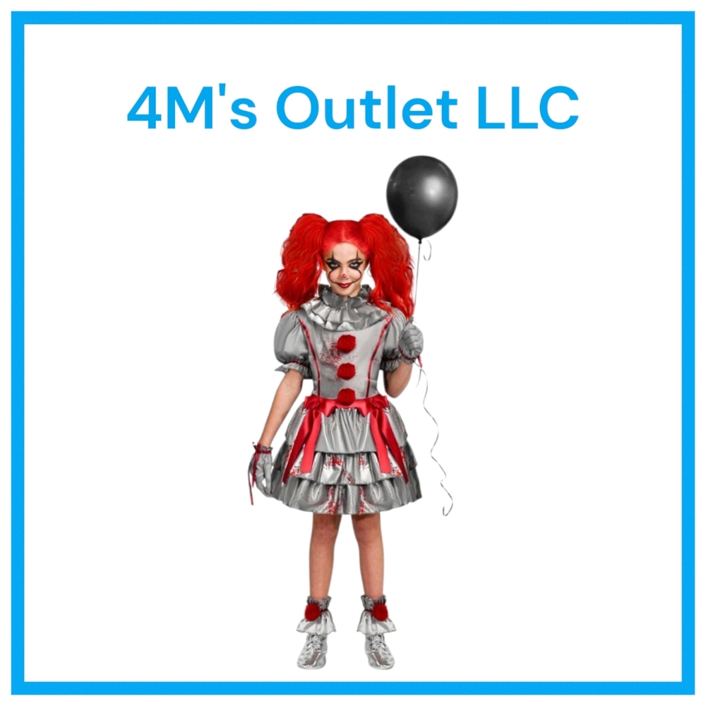 Girls Red and Silver Clown Costume